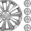 OMAC - ABS Silver Hub Caps 16 Inch Set of 4, Tapas para Rines 16, Premium Wheel Covers 16 Inch, R16 Rim Cover Set, Snap On Durable Car Replacement Exterior Accessories