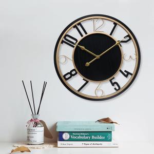 Large Wall Clock 19 Inch Black Arabic Numerals Wooden Clock Battery Operated Silent Non-Ticking Decor Clock Modern Round Oversize Wall Clocks for Home, Hotel, Office, Bedroom (Black, 19inch)