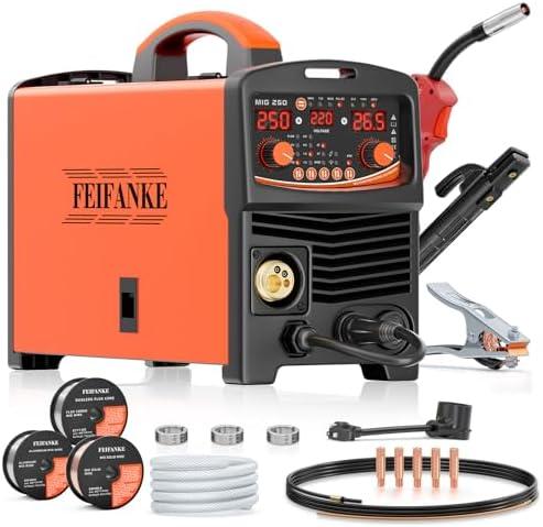 FEIFANKE 250A MIG Welder 110V/220V, 8 in 1 Synergic Control Gas MIG/Gasless Flux Core MIG/Single Pulse MIG/Lift TIG/Stick/2T 4T Spot/Aluminum Welding Machine with Solid Core Flux Core Aluminum Wire