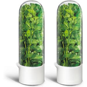 Herb Keeper for Refrigerator, Herb Saver for Refrigerator, Cilantro Container, Vegetable Preservation Bottle for Cilantro, Mint, Parsley, Asparagus, Keeps Greens Fresh for 2-3 Weeks (2PCS)