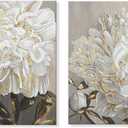 Goldfoilart Flower Wall Art Floral Decor Modern White Blooming Pictures with Gold Foil Paintings Framed Artwork for Living Room Bedroom Kitchen Decorations 24" x 24" x 2 Pcs, 24x24 Inchx2 pcs