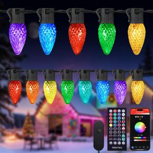 Brightever Smart C9 Outdoor Christmas Lights, Extra-Long 132FT 200 LED RGB Christmas Lights with Remote and Music Sync APP Control, 105 Modes Waterproof Outdoor String Lights for House, Xmas Decor