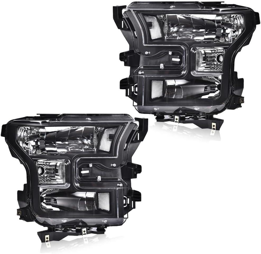 PIT66 Headlights Assembly Compatible with 2015 2016 2017 Ford F150 Replacement Front Headlamps Left & Right Pair Clear Lens Black Housing Clear Reflector