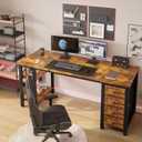 Lufeiya 55 inch Computer Desk with 4 Fabric Drawers & Storage Shelves, Writing Work Study Desk for Home Office Bedroom, Modern Simple Student PC Desks Table, Rustic Brown, 55.1"