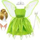 Fairy Costume for Girls Princess Dress up Halloween Cosplay Outfit with Accessories (5-6T, Green)