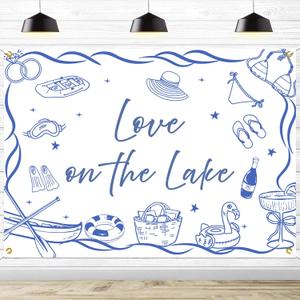 Love on The Lake Backdrop - Camping Bachelorette Party Decorations, Lake Bach Party Decorations, Camping Bachelorette Weekend Photo Props, 7 * 5Ft