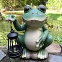 YODY Solar Garden Statues Outdoor Decor Frog with Lantern
