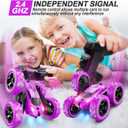 QUNREDA RC Cars, Purple Remote Control Car for Girls, 2.4 GHZ Double Sided RC Stunt Car 360 Rotating Remote Control Crawler with Headlights Car Toys for 6 7 8 9 10 11 12 Girls Birthday Gift, 6.3 inches x 6.3 inches x 2.9 inches