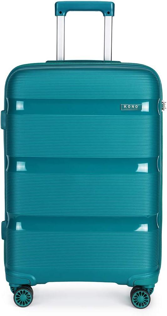 Kono Carry On Luggage Hard Shell Travel Trolley 4 Spinner Wheels Lightweight Polypropylene Suitcase with TSA Lock (Carry-On 21-Inch, Turquoise)