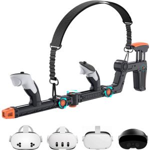 Rechale VR Gunstock Compatible with Meta Quest 2/3/3S/Pro, Shoulder Straps Adjustable FPS Gaming Controller Accessories Quick Magnetic Attachment Cheek Pad Immersive VR Stock Rifle Gameplay - Black