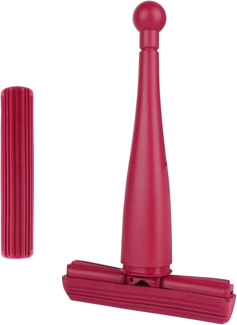 Portable Self-Squeeze Mini Mop, Short Rotatable Hand Wash-Free Flat Squeeze with Crevice Brush and Reusable (Mop+2 Pads), Red