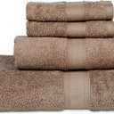 Casa Lino 100% Cotton Bath Towels Set of 4 (1 Bath Towel, 1 Hand Towel & 2 Wash Cloths) - Bathroom Towels and Washcloths Set - Complete Bathroom Set - Guest Room Essentials - (Brown)