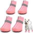 Dog Shoes for Small Dogs, Waterproof Dog Boots Paw Protector for Hot Pavement Winter Snow, Dog Booties with Reflective Strips Rugged Anti-Slip Sole for Hardwood Floors Outdoor Walking Pink Size 3 (#3 (Width 1.49 inch) for 11.0-16.5 lbs)