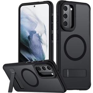 for Samsung Galaxy S21 Case, [Compatible with MagSafe], Adjustable Kickstand,Military Grade Drop Tested, Translucent Matte Phone Case for Galaxy S21 Case (Black)