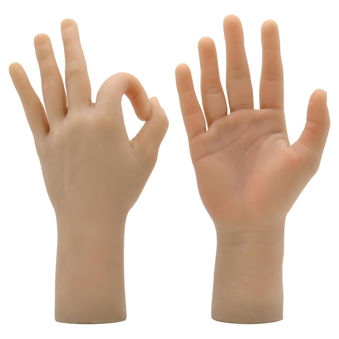 Realistic Silicone male Hand Model Fake Hand Flexible Finger Bendable Acrylic Nail Mannequin Hand for Jewelry Display Nail Art Practiceone pair