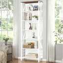 HOMISSUE Bookshelf, 7-Tier Bookshelf, Rustic Wood Metal Bookshelves and Bookcases, Freestanding Open Bookshelf, Industrial Tall Bookcase for Home Office, Living Room and Bedroom, White