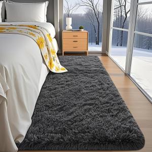 2x6 Machine Washable Runner Rug for Hallway, Grey Soft Fluffy Shaggy Bedside Carpet, Indoor Floor Rugs for Kids Boys and Girls, Nursery,Home Decor Aesthetic