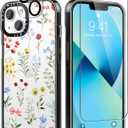 [3 in 1] Designed for iPhone 13 Case Cute Floral Leaves with Built-in Bumper Shockproof Protective Phone Case Cover for iPhone 13 Cases 6.1" Tempered Glass Screen Protector + Camera Lens Protector