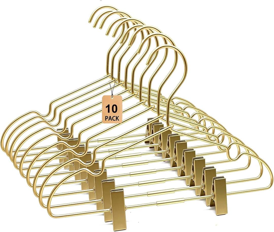3 x 12.6" Children Gold Clothes Hangers with Clips,10 Pack,Newborn Kids Non Slip Durable Space Saving Clothes,Standard Hangers Heavy Duty Saving Space