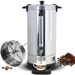 HOMOKUS Commercial Coffee Urn,16.5L Large Coffee Maker with Drip Tray,110 Cup Double Wall Stainless Steel Drink Coffee Dispenser,1500W Quick Brew Electric Coffee Percolator for Party Restaurant HOMOKUS Commercial Coffee Urn,16.5L Large Coffee Maker with Drip Tray,110 Cup Double Wall Stainless Steel Drink Coffee Dispenser,1500W Quick Brew Electric Coffee Percolator for Party Restaurant