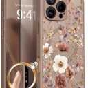 GVIEWIN for iPhone 16 Pro Case Compatible with MagSafe, [Military Grade Protection] [Screen Protector] Full Camera Protection Floral Translucent Women Magnetic Phone Case, Corn Poppy/Brown