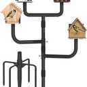 Garbuildman Upgraded Smart Bird Feeder Pole for 4 Birdhouses with Reinforced 5-Prong Base, Adjustable Birdhouse Pole for Outdoors, 4-in-1 Bird Feeder Stand Mounting Kit for Wild Birds Watching, Black