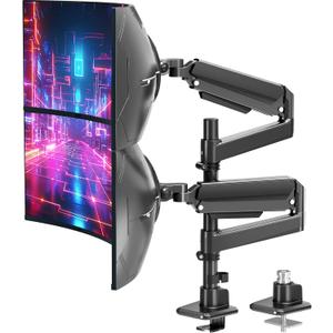MOUNT PRO Dual Monitor Arm for Max 49" Ultrawide Screens up to 44 lbs, Heavy Duty Extra Tall Monitor Desk Mount, Vertical Stacked Adjustable Dual Monitor Mount, VESA Mount 75x75mm/100x100mm