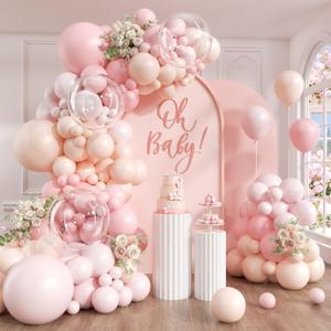 119pcs Pink Balloon Arch Kit, Light Pink Balloon Arch Kit with Nude Balloons for Bridal Shower Gender Reveal Wedding Baby Shower Birthday Party Decorations