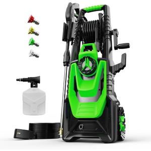 2025 New Pressure Power Washer 4500PSI with 4 Quick Connect Nozzles, Inlet Hose & Filter, Foam Cannon for Cars, Fences, Driveways, Patios, Home Cleaning (Green)