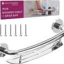 Decorative Grab Bar with Shelf, Plus Shampoo Shelf 19.5 Inch by HEALTHCRAFT, ADA Compliant, Bath and Shower Safety Handle, Wall Mounted Support Bar for Seniors Bathroom in Polished Chrome