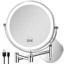20X/1X Wall Mounted Lighted Makeup Mirror with Light, 8.5'' Double Sided Rechargeable Magnifying Bathroom Mirror, 3 Color Lights Touch Dimmable Extended Arm 360 Rotation Light up Magnification Mirrors