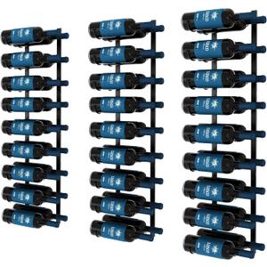 CharaVector Wall Mount Wine Rack (Holds 54 Bottles 3PCS), DIY 1/2 Wall Wine Rack for Wine Bottles, Liquor, Champagne, Black Metal Wine Bottle Holder for Home and Kitchen Decor