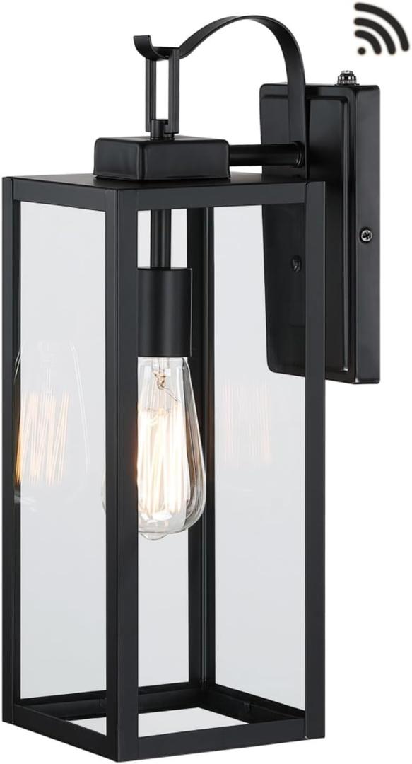 WISBEAM 17.75in Large Size Dusk to Dawn Wall Sconce for House, Black Outdoor Wall Lantern, Modern Porch Lights Outdoor, Metal Construction with Clear Glass, 1 Pack