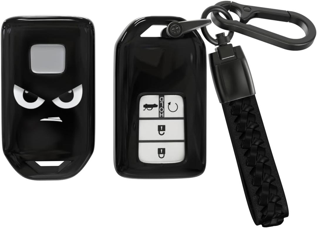 ACEBOY for Honda Key Fob Cover, 360 Degree Protection Soft TPU Key Case with Keychain for CRV Civic Accord HRV Pilot Odyssey Fit JED CRZ Smart Remote Key(Black,3/5 Buttons)