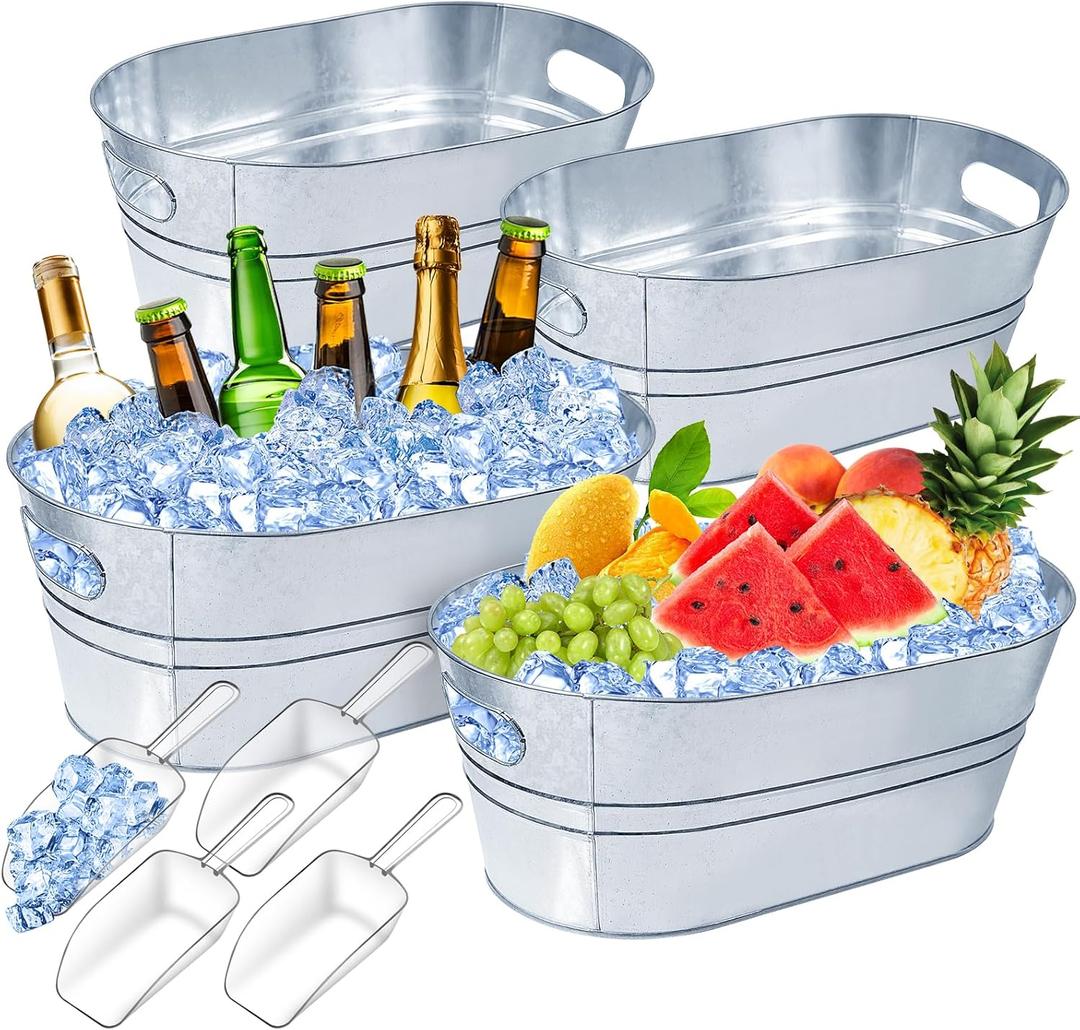4 Gallon Ice Buckets for Parties, IKAYAS Galvanized Metal Ice Bucket Ice Tub with Scoop for Cocktail Bar Mimosa Bar Supplies, Large Champagne Bucket Beer Bucket Metal Tub (4 Pack)