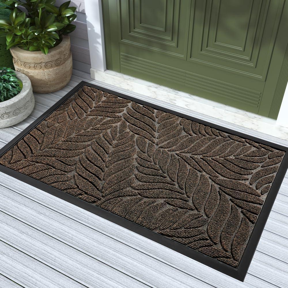 Yimobra Front Door Mat Outdoor Indoor, 36x24 All-Season Waterproof Welcome Mat, All-Weather Outside Entrance Mat, Non-Slip Patio Porch Doormat, Low Profile, Fade Resistant, Brown