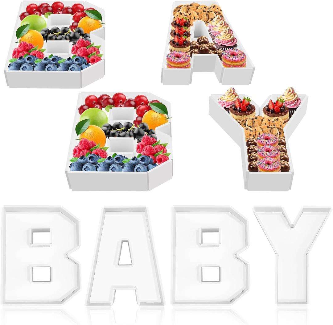 Baby Charcuterie Number Box Baby Letter Trays Food Fillable Tray Box Foam Board Box for Baby Shower Gender Reveal Birthday Party Decorations Supplies (4" x 4" x 0.1", White)