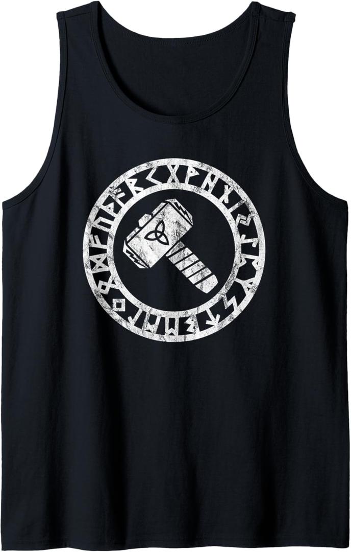 Thors Hammer Runes Circle Viking Celtic Norse Nordic Symbol Tank Top (Black, L) Thors Hammer Runes Circle Viking Celtic Norse Nordic Symbol Tank Top (Black, L)