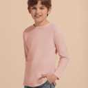 Haloumoning Boys Long Sleeve Shirts Kids Crewneck T-Shirts Casual Split Hem Fall Tops Tees 5-14 Years (Pink)