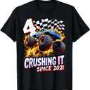 Birthday Monster Truck 4 Year Old Boys 4th Party Born 2021 T-Shirt