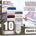 HIBAG Vacuum Storage Bags with Electric Pump, Vacuum Seal Bags for Clothing, Pillows, Blanket Bedding Comforters, 10 pack Jumbo