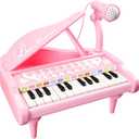 Love&Mini Pink Piano Toys for 1+Years Old Girls First Birthday Gifts Toddler Piano Music Toy Instruments with 24 Keys and Microphone