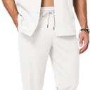 Men's Beach Outfit 2 Piece Casual Button Down Shirt Short Sleeve Loose Shirts and Pants Vacation Sets for Men (3X-Large, White)