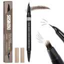 Dual-Ended Microblading Eyebrow Pencil for Women, 2 in 1 Liquid Eyebrow Pencil with Curved Tip and 4D Brow-Fection Microblading Pen, Shaped Fill HairLike Waterproof Lasting Eyebrows 03 Dark Brown