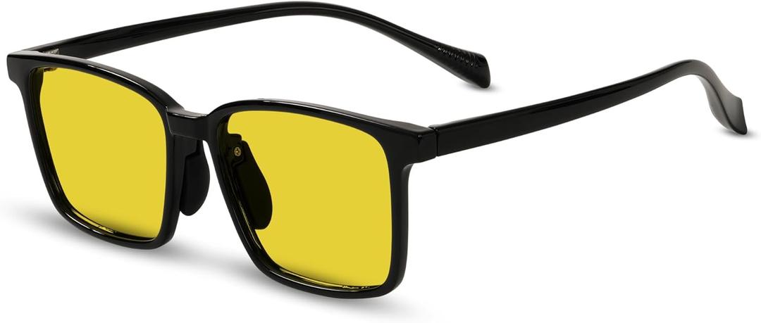 AMBEYE TR90 Square Black Frame Night Driving Glasses with Yellow Polarized Lens - Anti-Glare UV Protection for Drivers, Cycling & Outdoor Activities, Lightweight TR Frame Over Prescription Eyewear