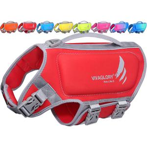 VIVAGLORY High Buoyancy Dog Life Vest, Swimming Vest with Handle, Dog Life Jacket for Swimming & Boating, Buoyancy for Puppy Doggy, S, Red
