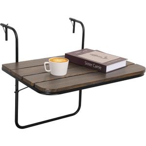 Balcony Railing Table Folding Bar Tables for Railings Adjustable Hanging Railing Bar Tables Outdoor Indoor Patio Baluster Garden Table on Railing Rustic Brown