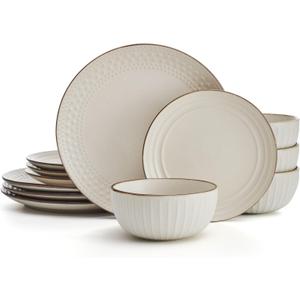 Pfaltzgraff Janelle 12 Piece Dinnerware Set, Service for 4, Cream