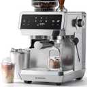 AMZCHEF Espresso Machine With Grinder, 190-201 Temp Control Coffee machine with 44 Grind Setting, Milk Frother, Touch Screen, Cold Brew, Sliver
