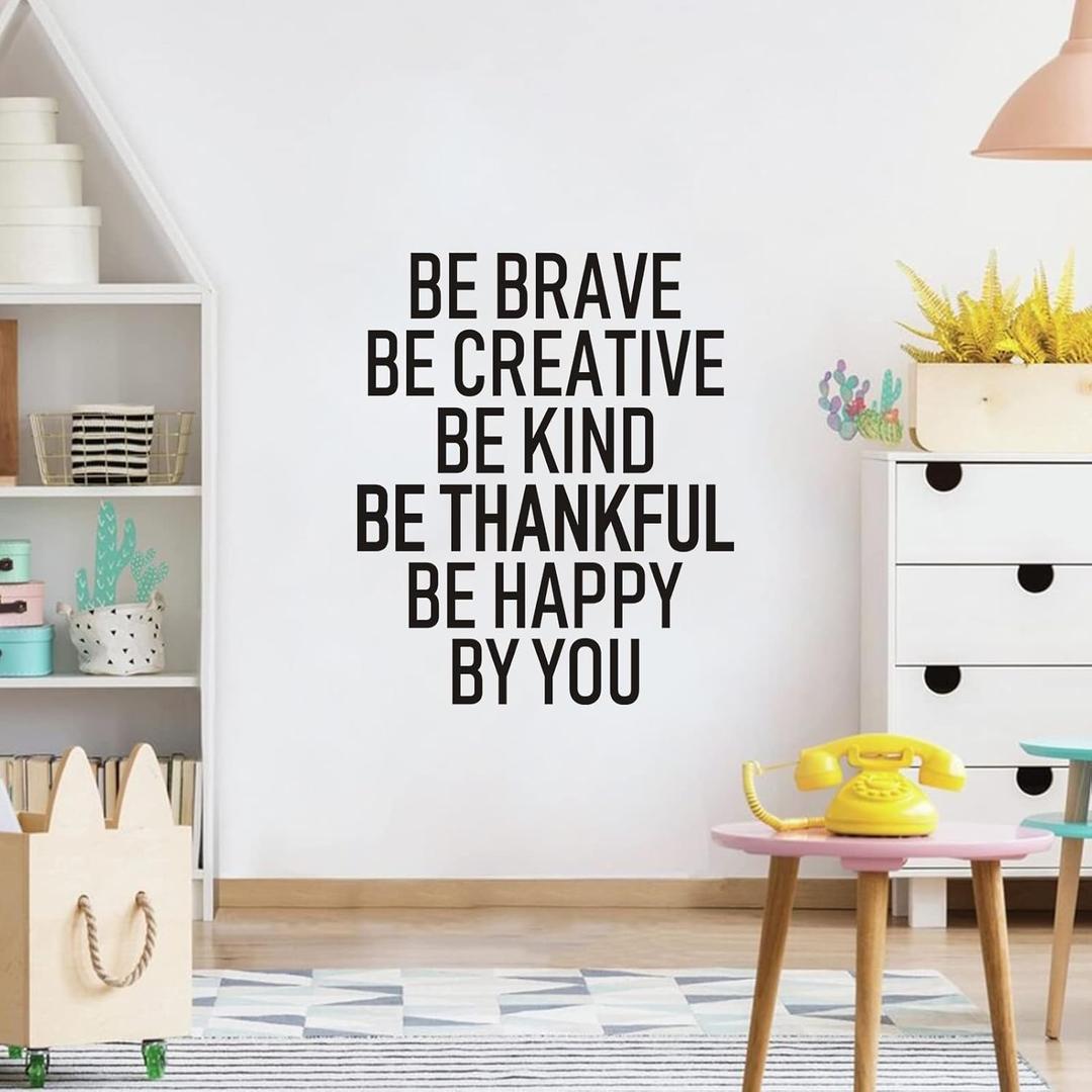 2 x Wall Stickers for Kids, Bedroom Wall Decals, (Easy to Apply), Wall Decor Vinyl Art Quotes Inspirational Office Girls Boys Baby Motivational Door Home Sign Sayings, Brave Creative Kind Thankful 15"X18"